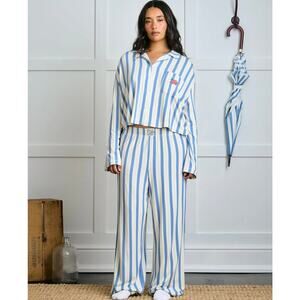 Striped Blue and White Women's Pajama Set - Relaxed Sleepwear